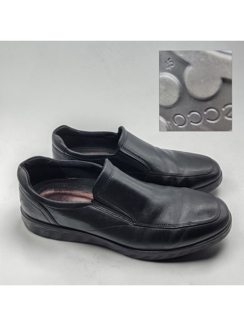 Men's US 11-11.5 Loafers ECCO S Lite Hybrid Black Leather Slip On Dress Shoes 45